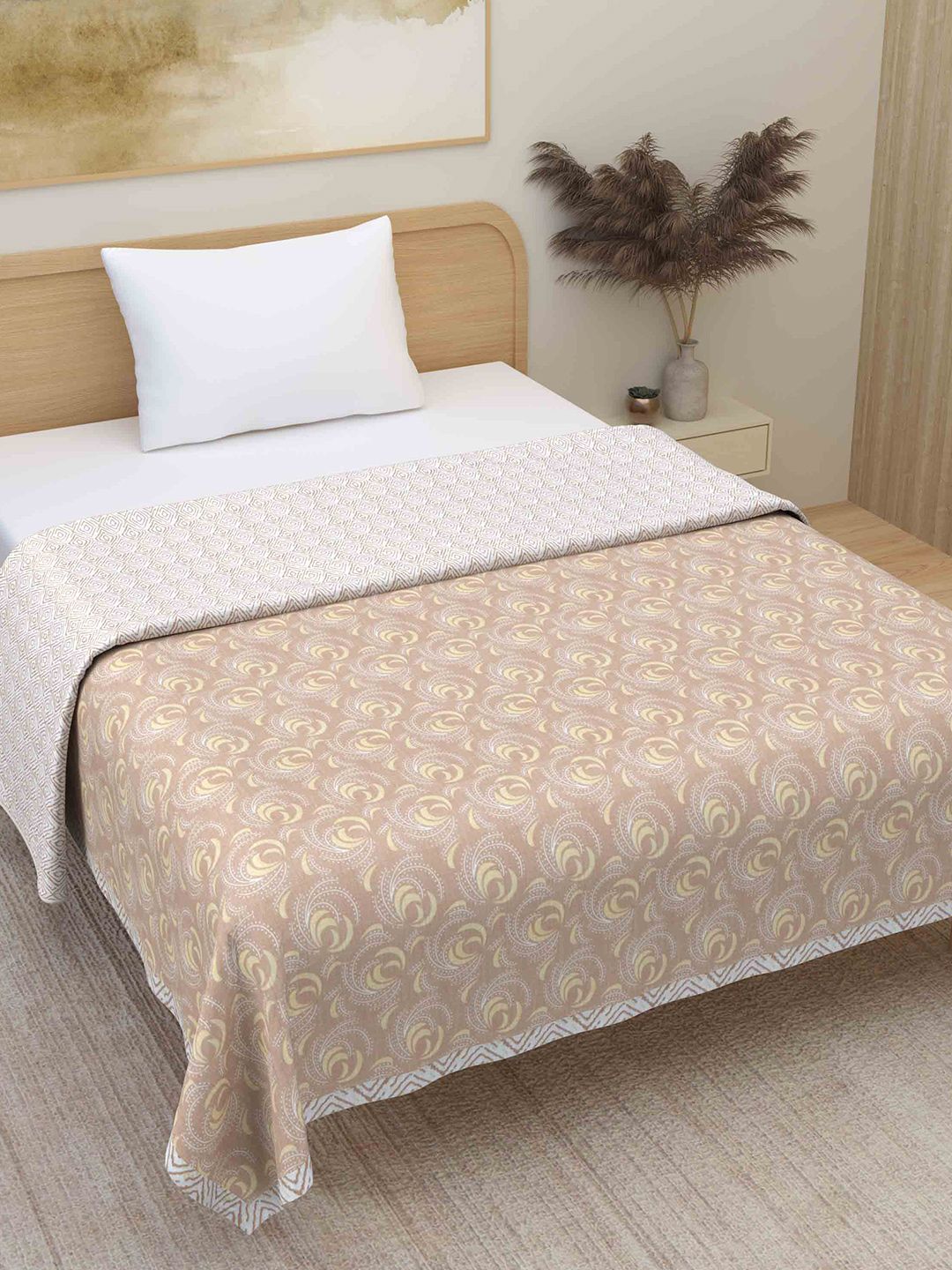 Plarsh Comfort Premium Soft Flannel Brown Printed Pure Cotton Reversible Single Bed Dohar