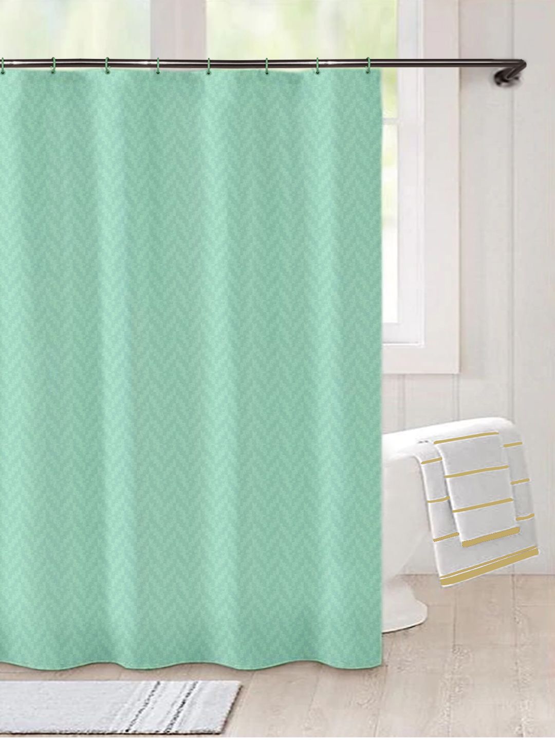 Lushomes Green Zig-Zag Patterned Shower Curtains