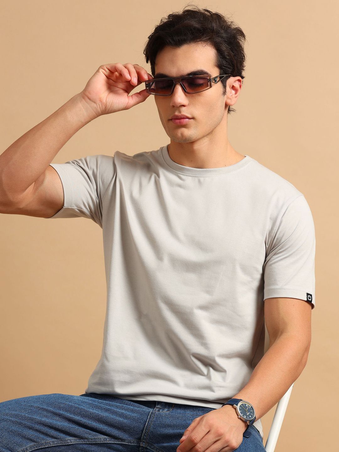 Bushirt Men Solid Round Neck Cotton T-shirt