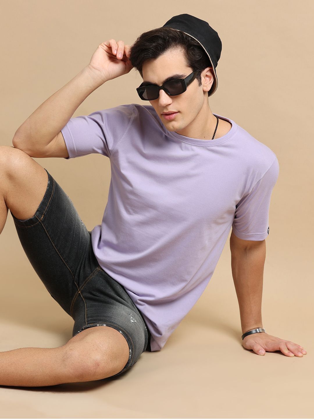 Bushirt Men Solid Round Neck Cotton T-shirt