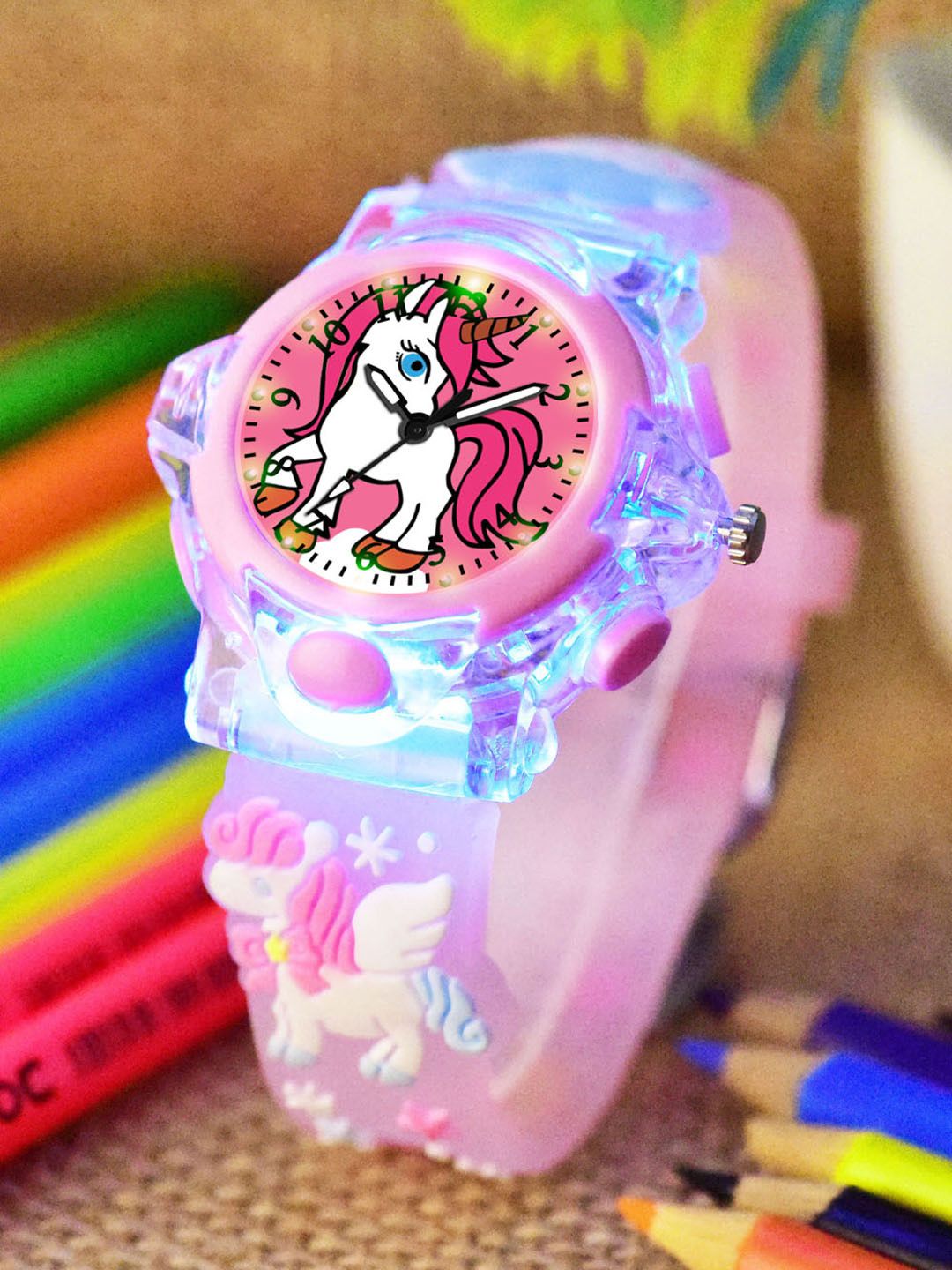 Shocknshop Shocknshop Girls Printed Dial & Straps Analogue Watch 337 Pink Unicorn Watch