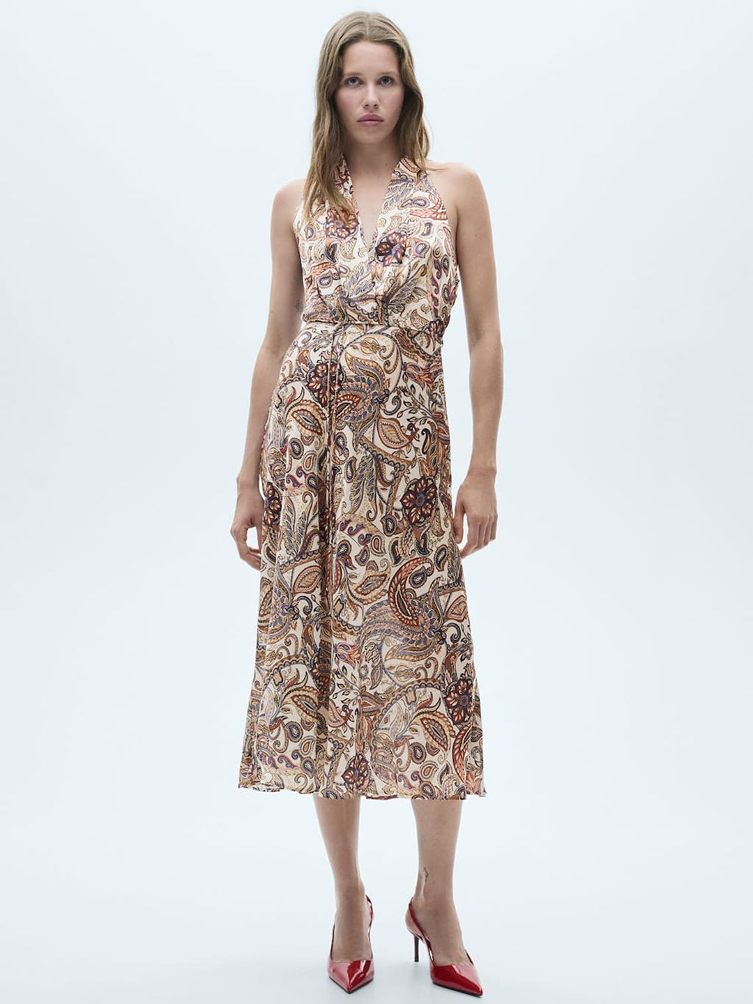 Ethnic Motifs Print Halter Neck A-Line Midi Dress