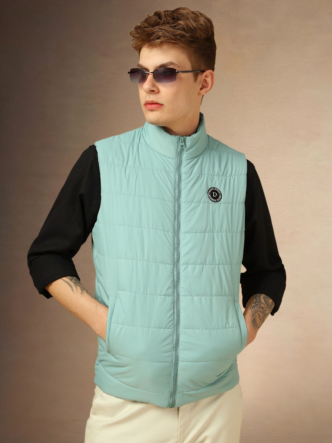 Dennis Lingo Men Mock Collar Solid Casual Padded Jacket