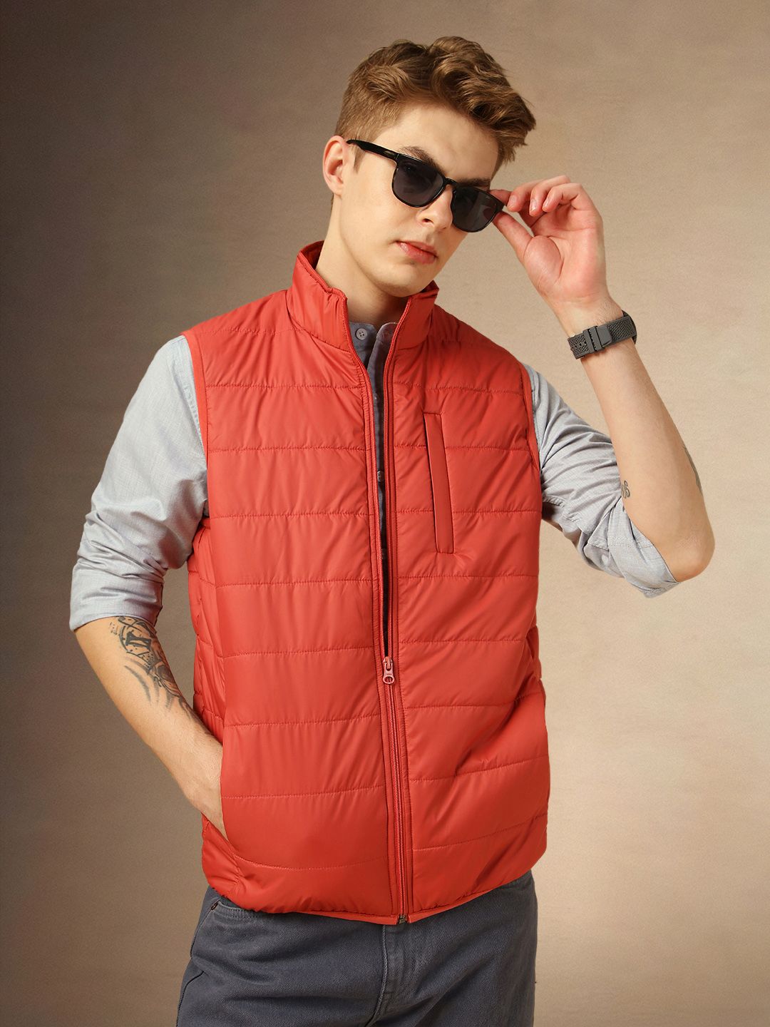 Dennis Lingo Men Mock Collar Solid Casual Padded Jacket