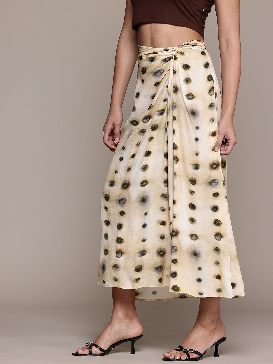 Printed Twisted Midi Skirt