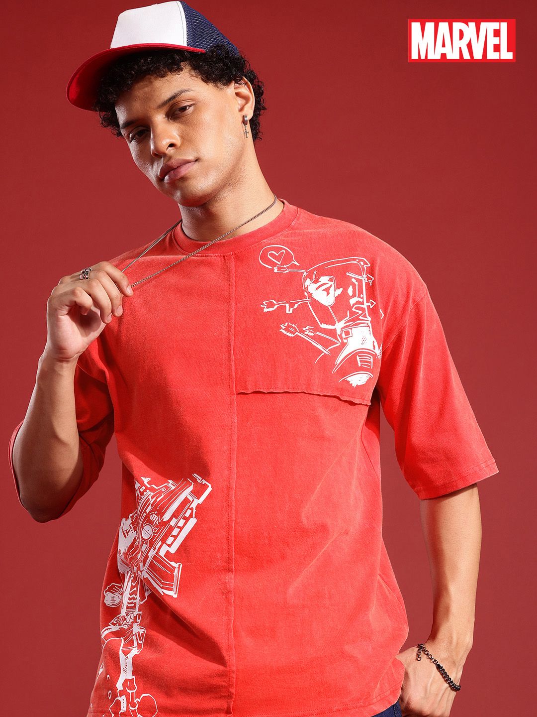 MARVEL STREET Deadpool Printed Pure Cotton Relaxed Fit T-shirt