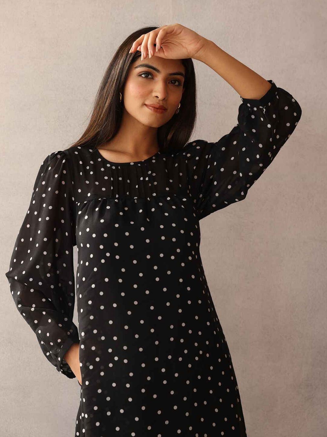 Buy Polago Clothing Polka Dot Print Puff Sleeve Georgette A-Line Dress -  Dresses for Women 31246890 | Myntra
