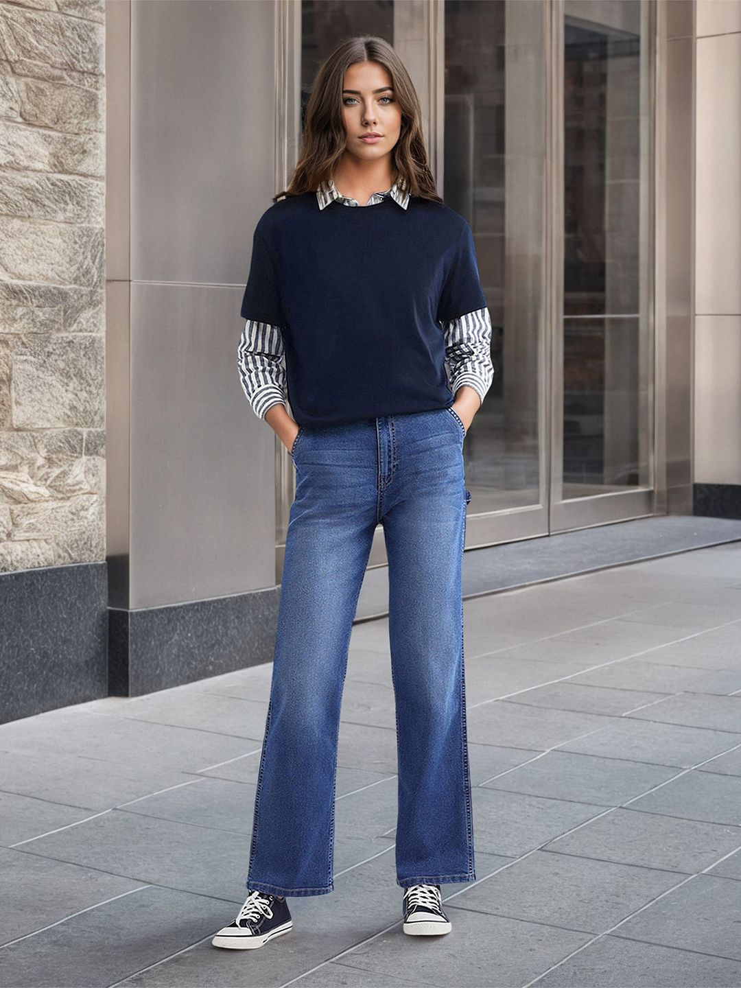 Flying Machine Women Straight Fit High-Rise Light Fade Stretchable Jeans