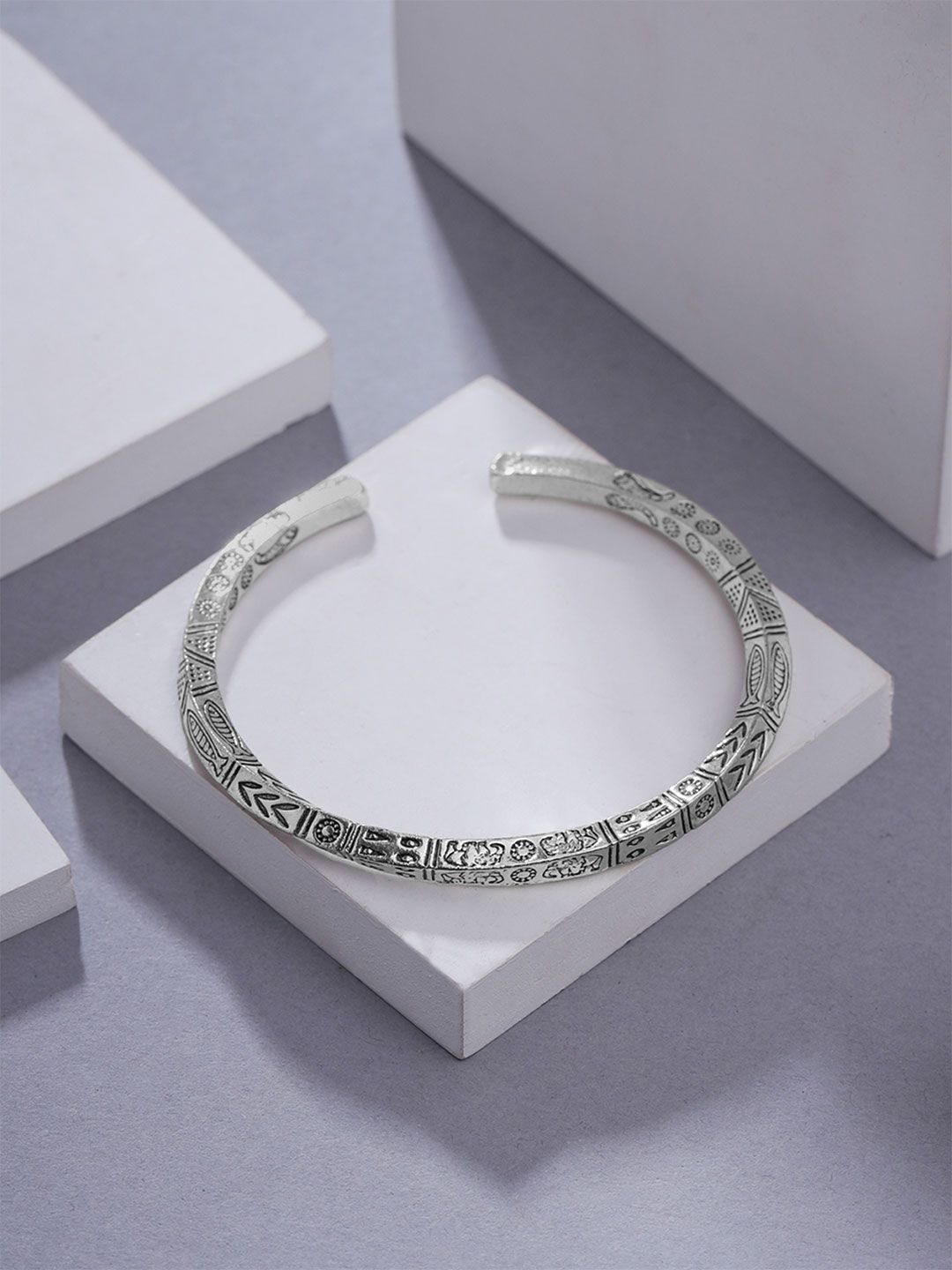 Yellow Chimes Stainless Steel Rhodium-Plated Cuff Bracelet