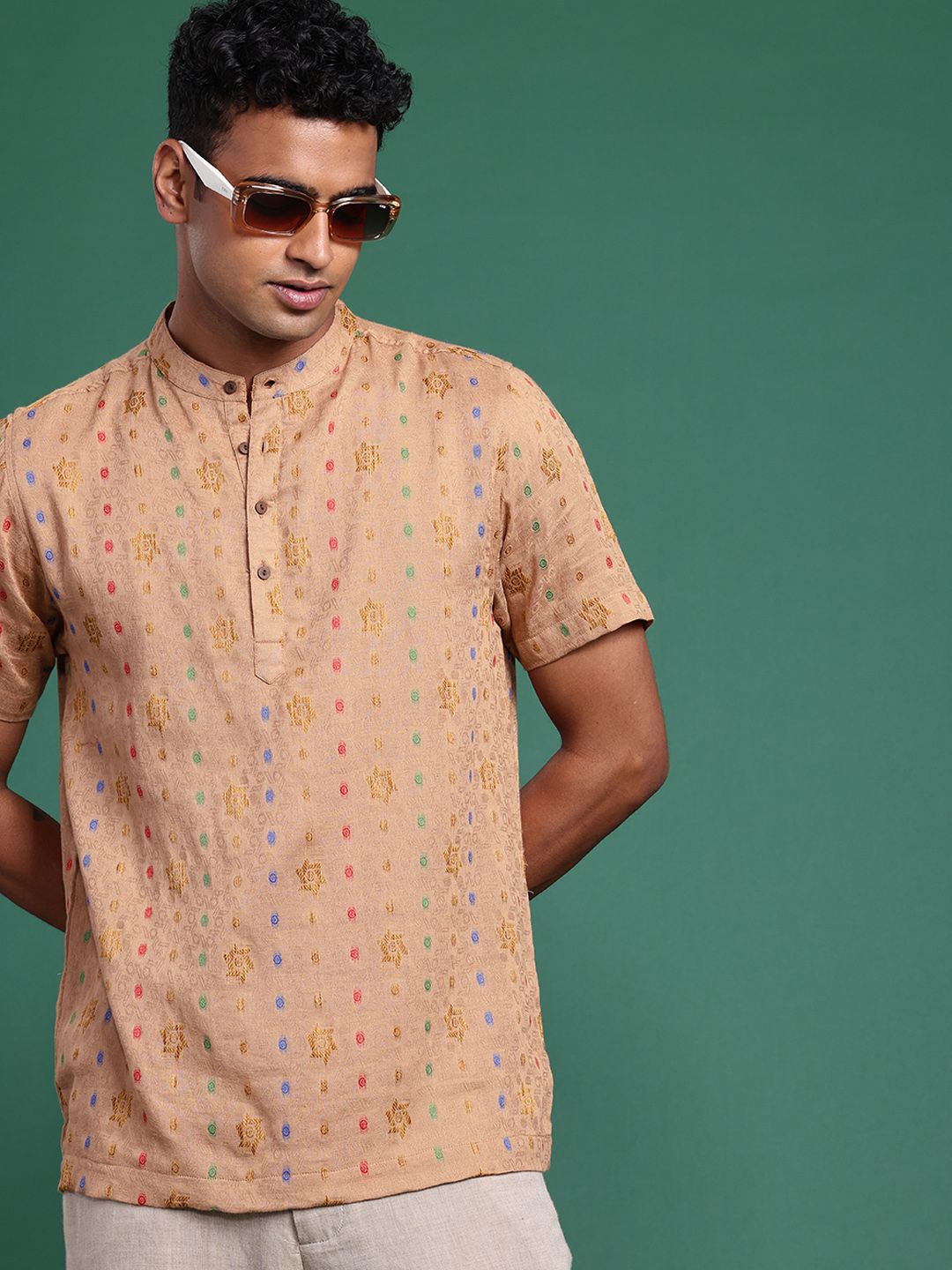 Sangria Sangria Pure Cotton Ethnic Motifs Woven Design Jacquard Kurta