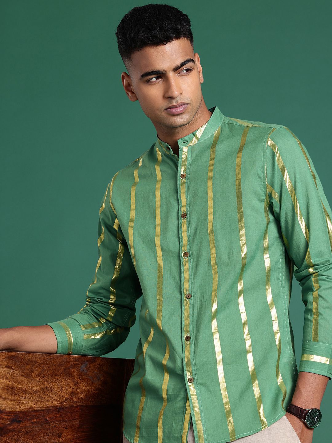 Sangria Pure Cotton Vertical Striped Casual Shirt