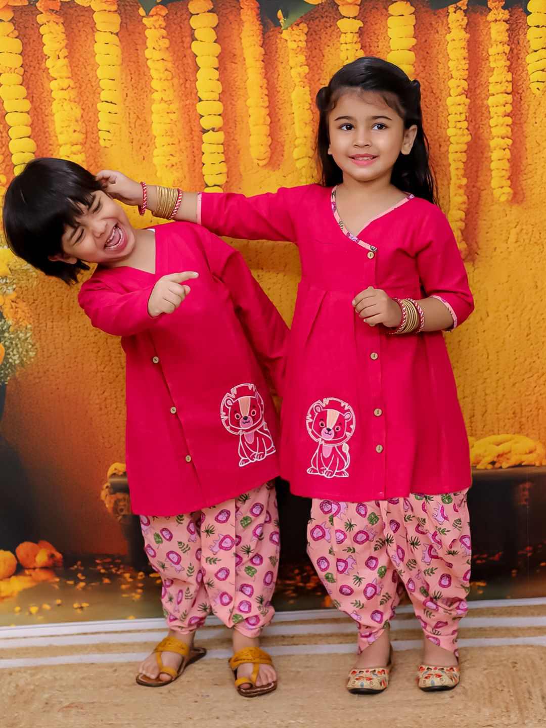 BownBee Girls Printed Pure Cotton Top With Dhoti Pant