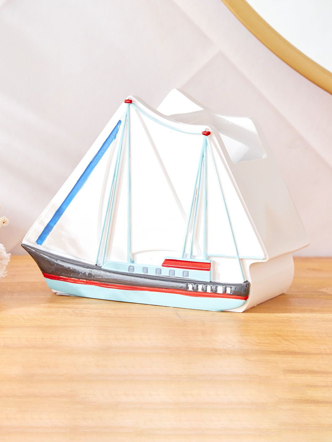 Home Centre White & Red To The Sailing Tooth Brush Holder