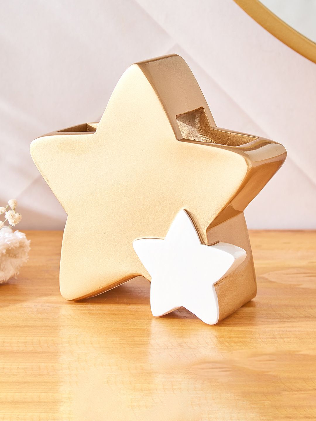 Home Centre Gold-Toned & White Star Shaped Tooth Brush Holder