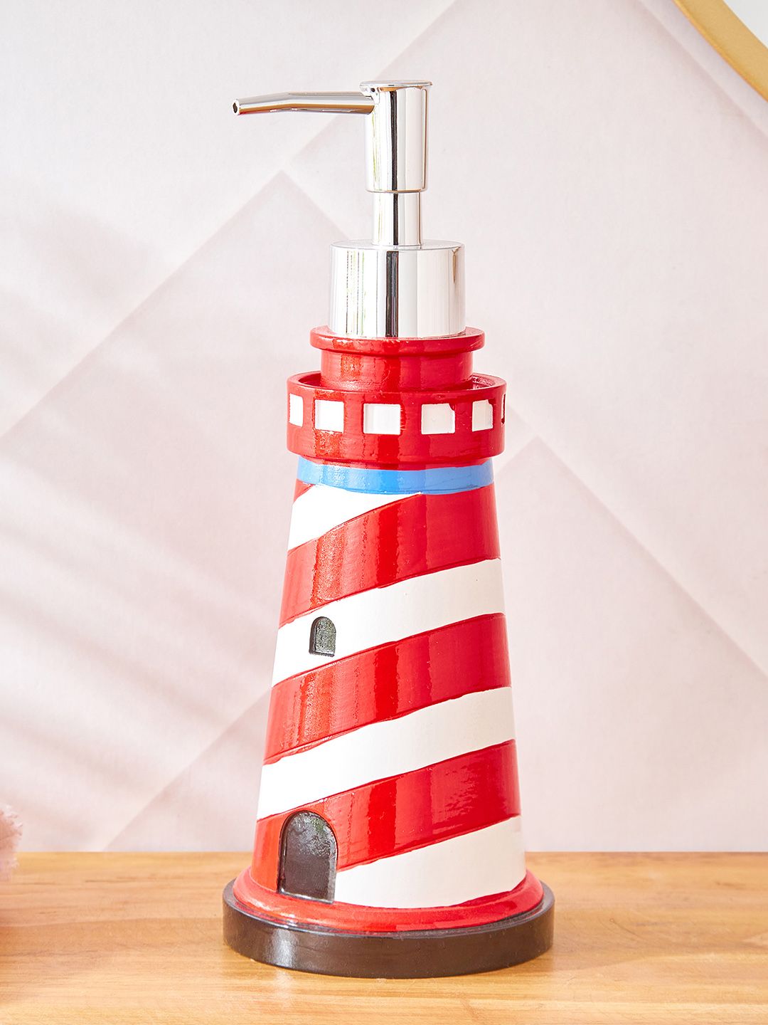 Home Centre Red & White Abstract Sailing Soap Dispenser
