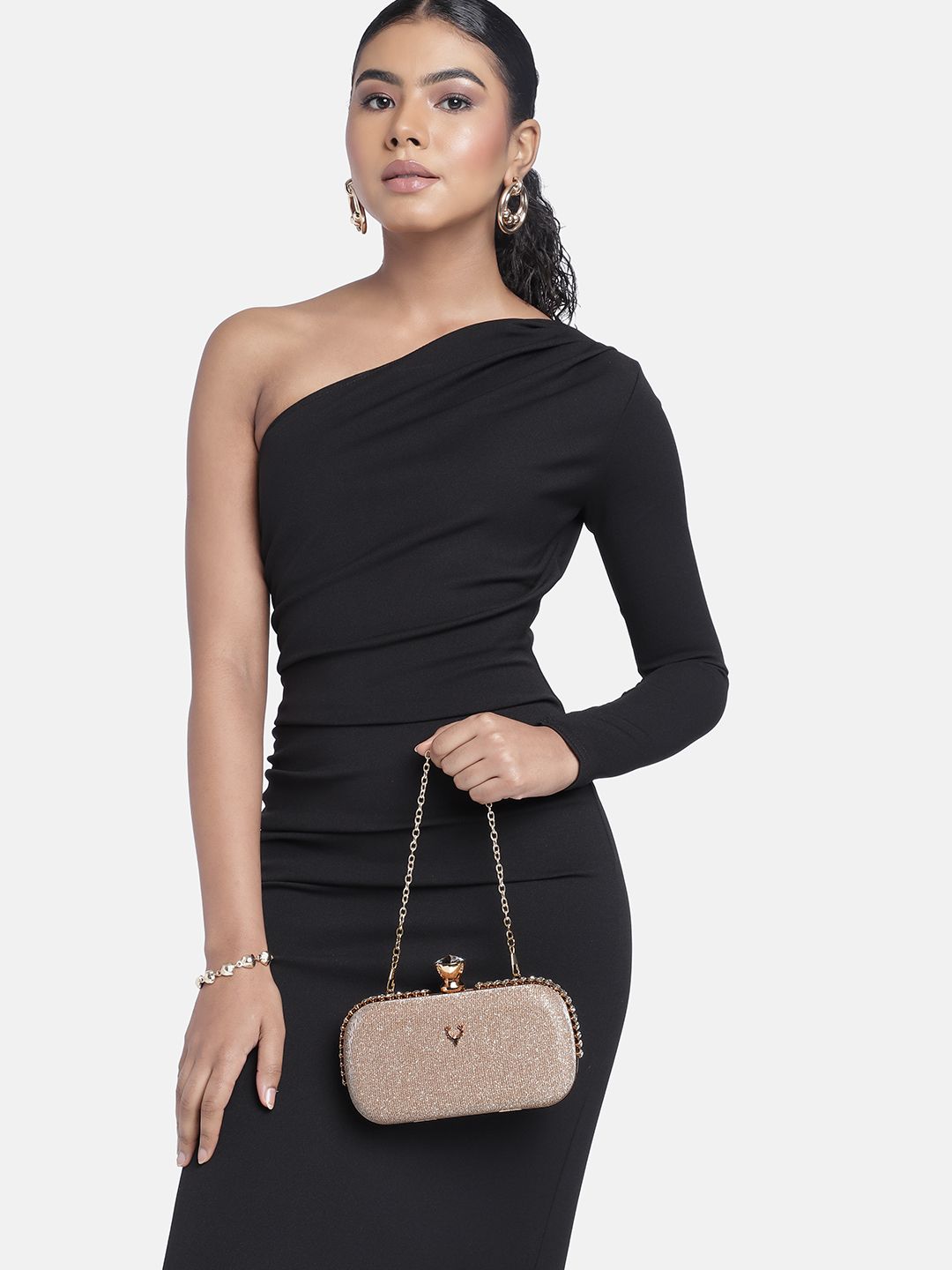 Allen Solly Embellished Box Clutch with Stone Studded Detail
