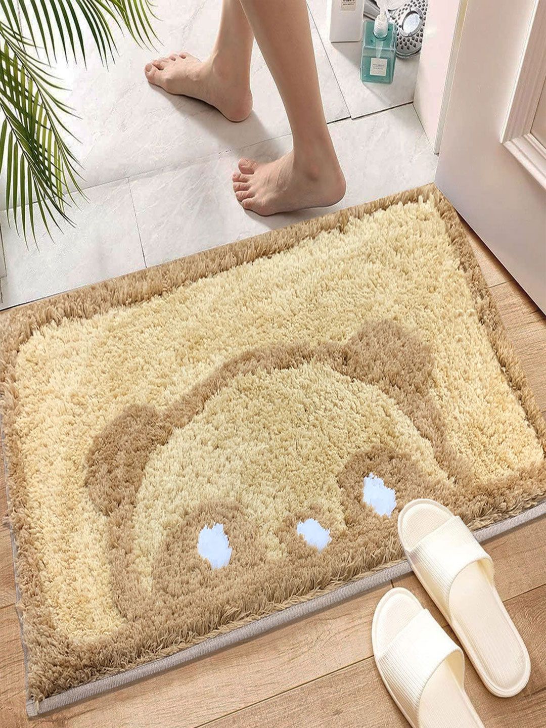 LUXEHOME INTERNATIONAL Beige &Brown 2200 GSM Microfibre Bath Rugs