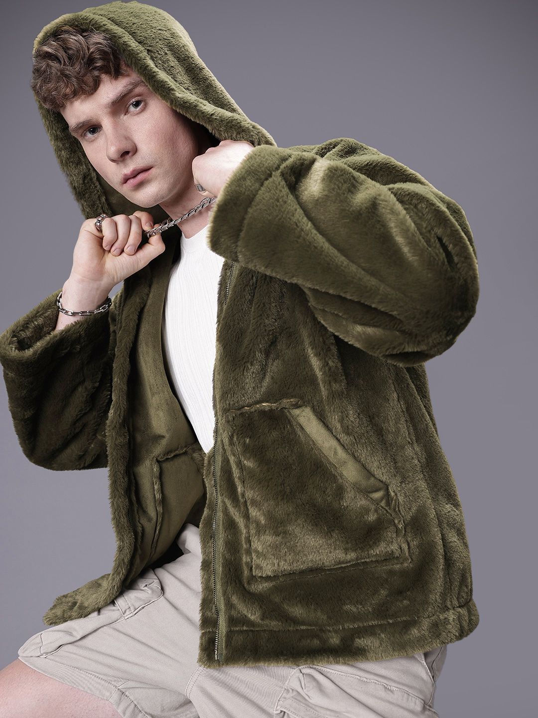 SOKO STREET Faux Fur Reversible Hooded Tailored Jacket