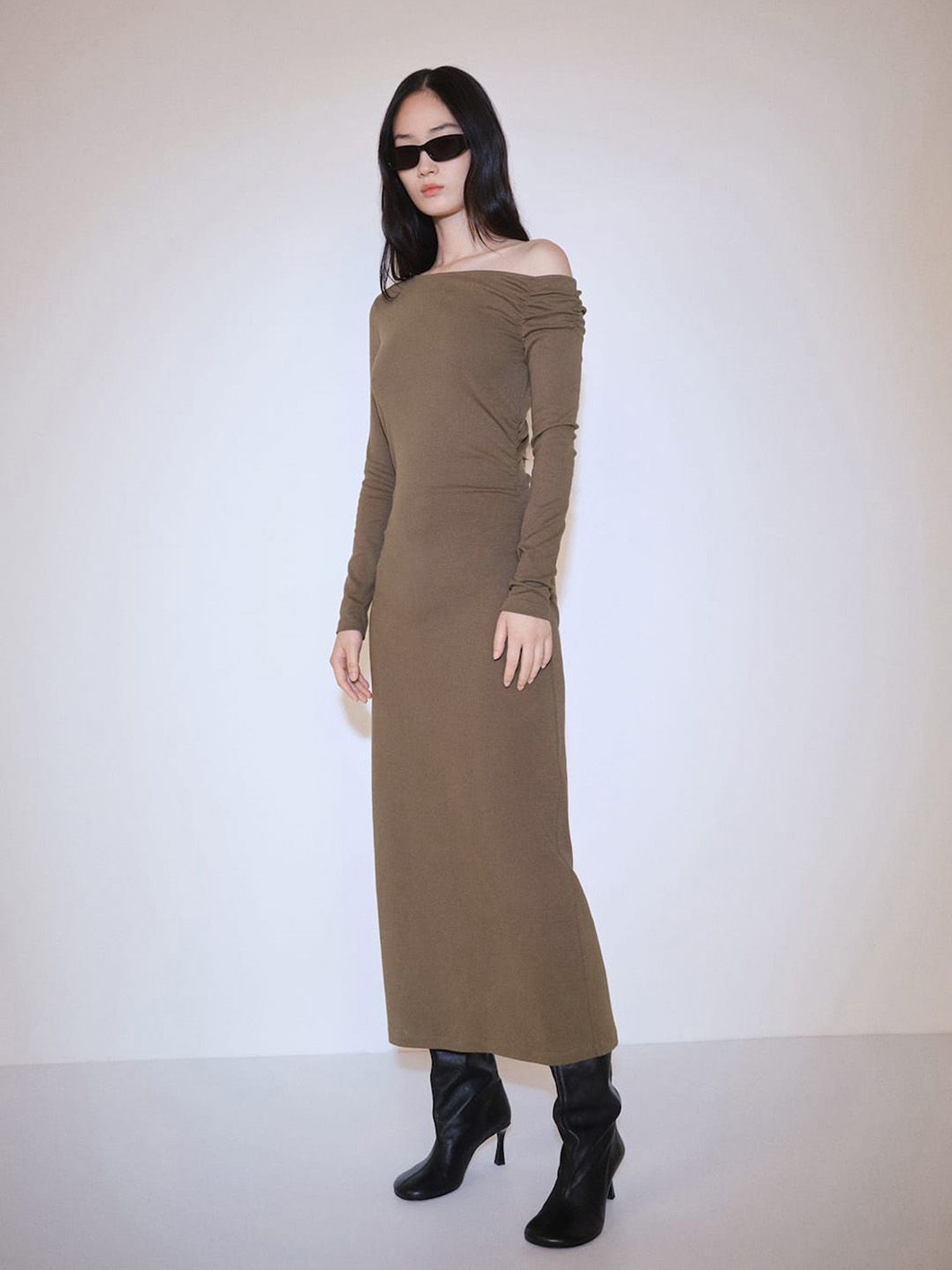 Buy MANGO One Shoulder Ruched Sheath Midi Dress With Back Slit - Dresses  for Women 31346823 | Myntra