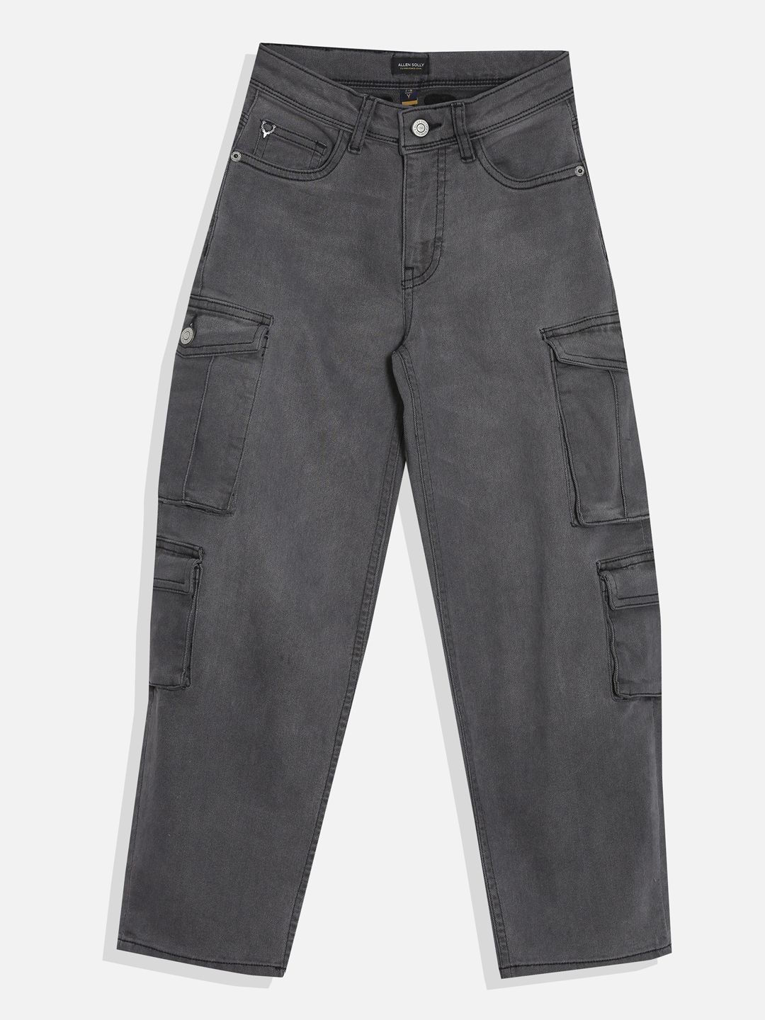 Allen Solly Junior Boys Mid-Rise Mildly Distressed Light Fade Cargo Straight Fit Jeans