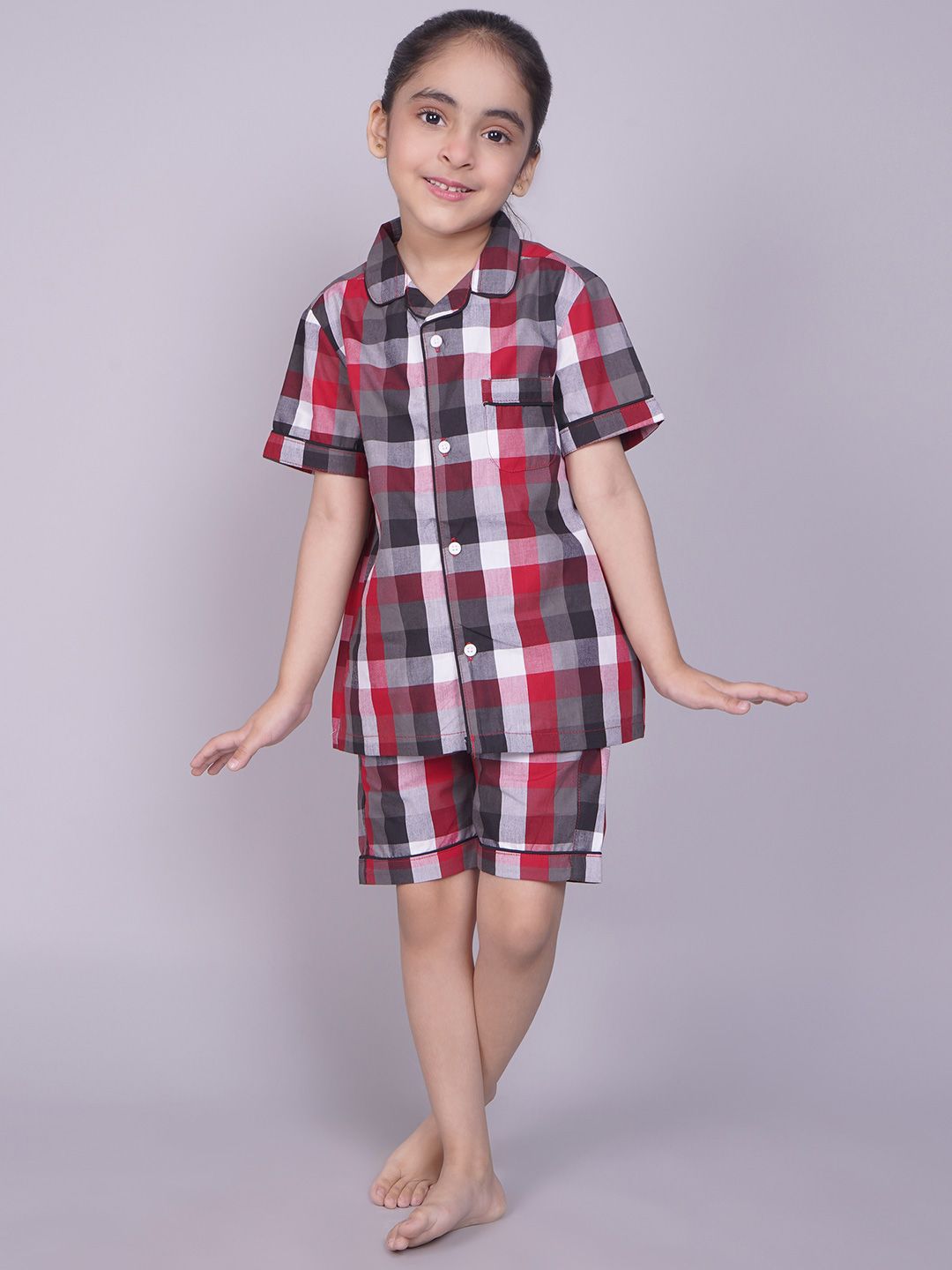 Biglilpeople Kids Checked Pure Cotton Night Suit