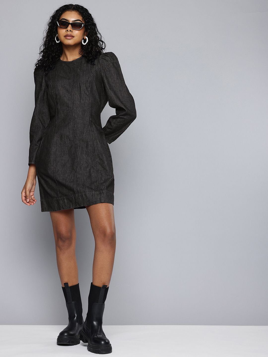 womens black jean dress Isla Black Denim Mini Dress - 10 main image 0