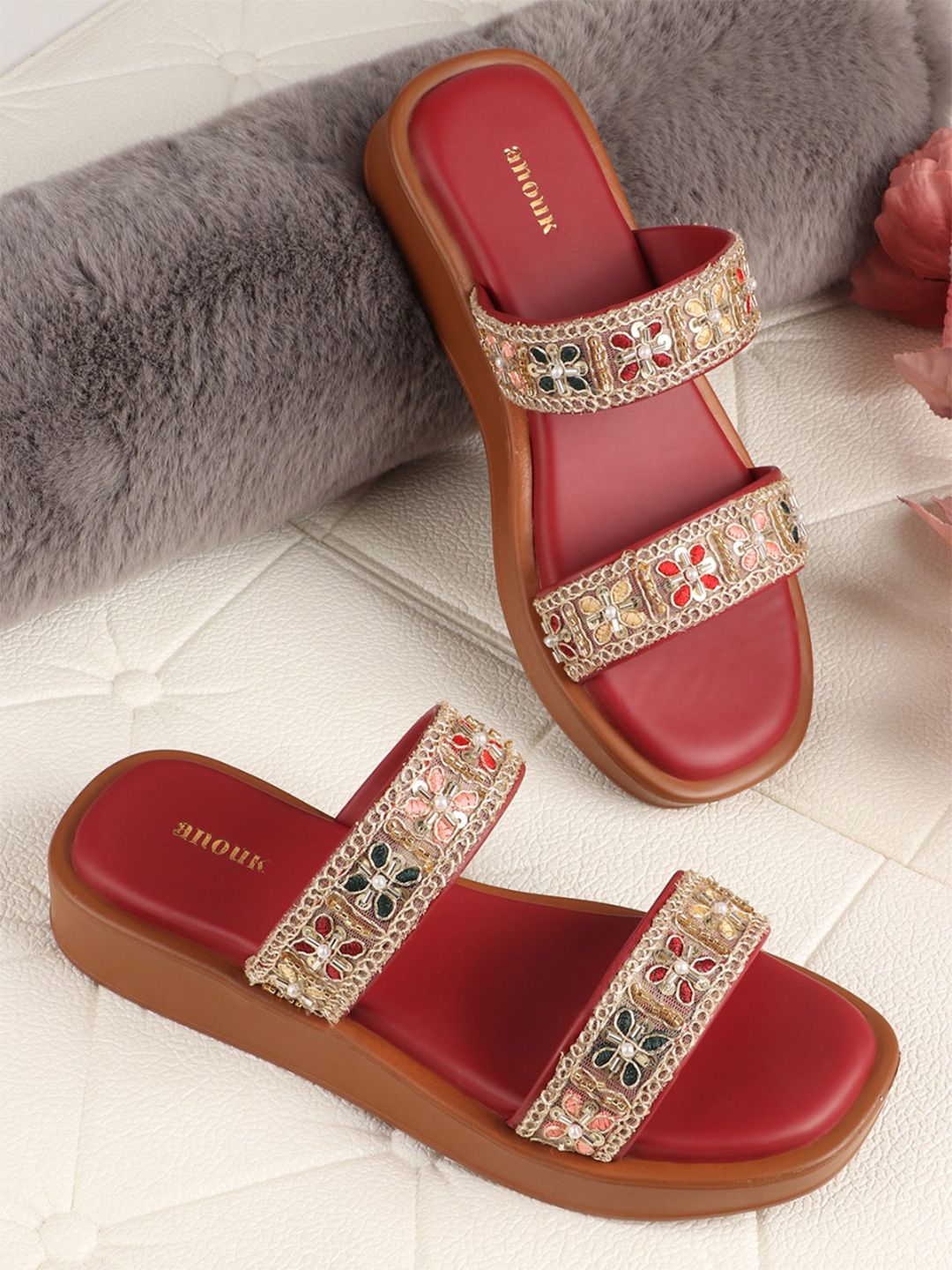 Anouk Ethnic Open Back Flatform Sandals