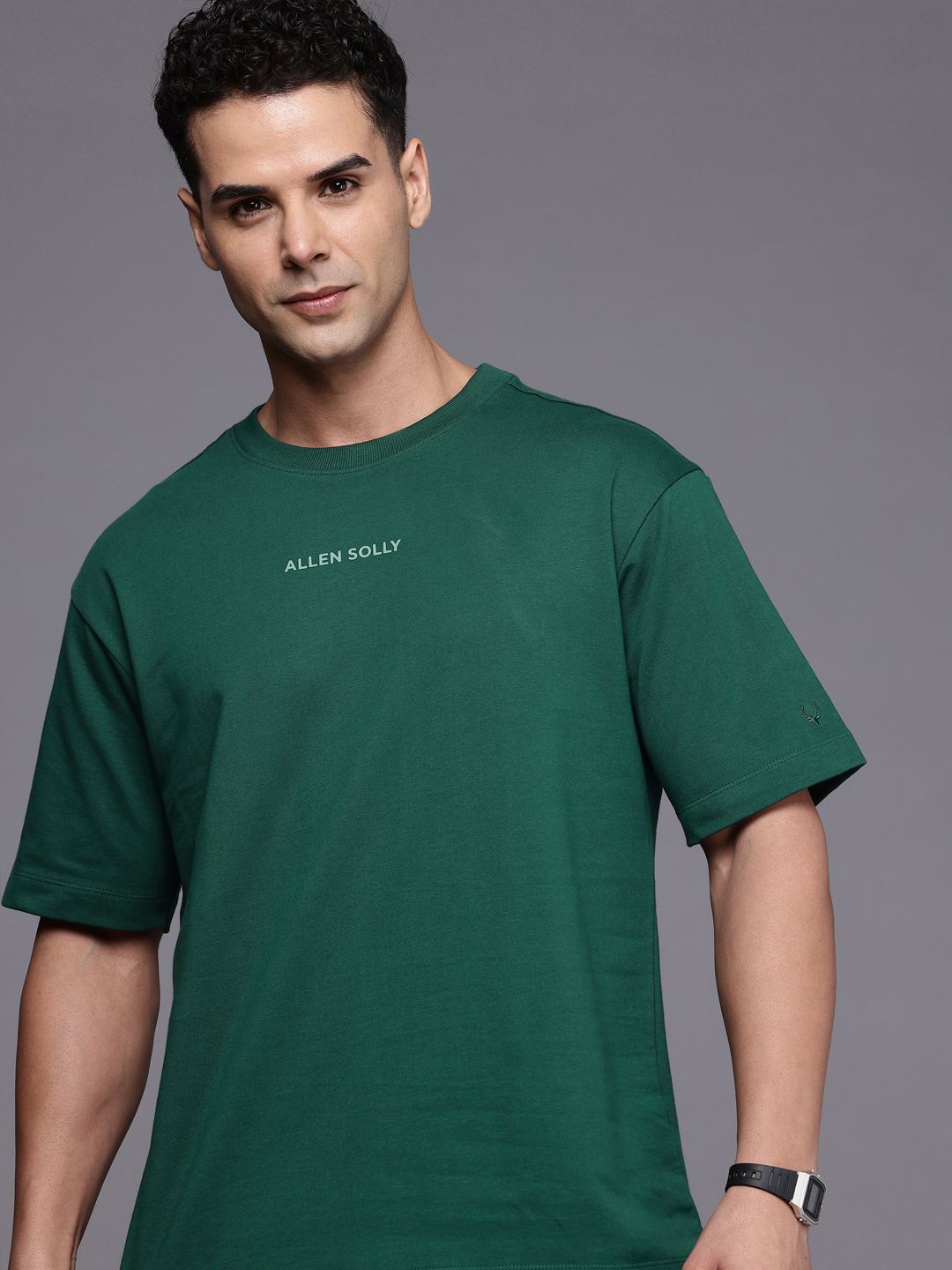 Allen Solly Drop-Shoulder Sleeves Relaxed Fit Pure Cotton T-shirt