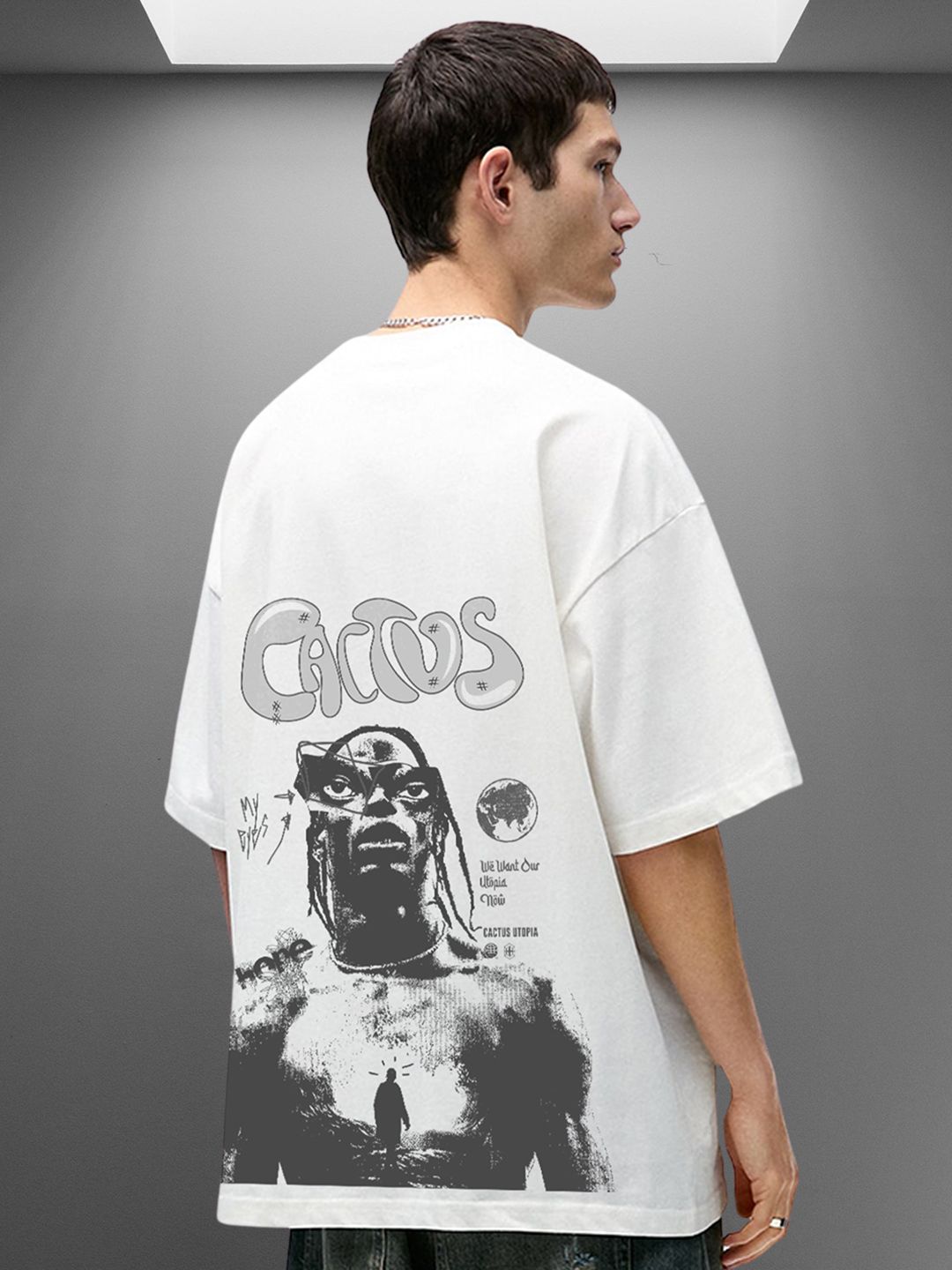PRONK Men Graphic Printed Round Neck Cotton Oversized T-shirt