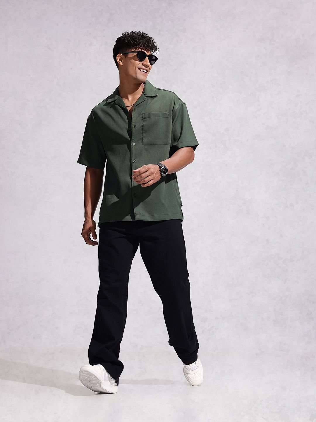 WROGN Oversized Fit Opaque Self Design Textured Casual Shirt