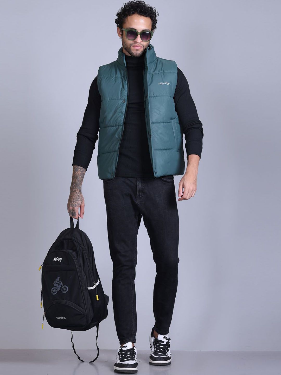 Roadking Men Mock Collar Solid Casual Padded Jacket