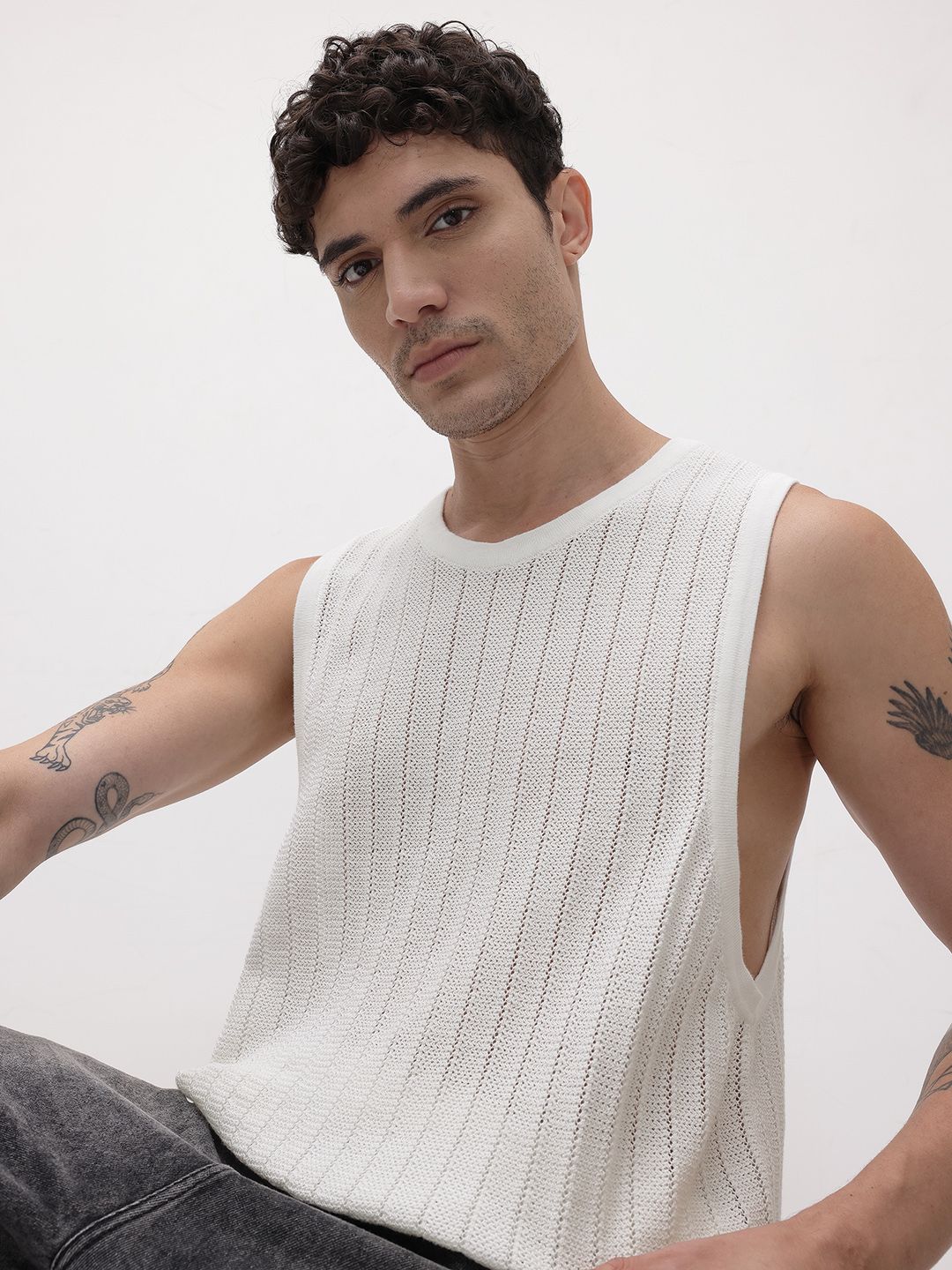 Buy The Roadster Life Co. Open-Weave Pure Cotton Tank T-shirt