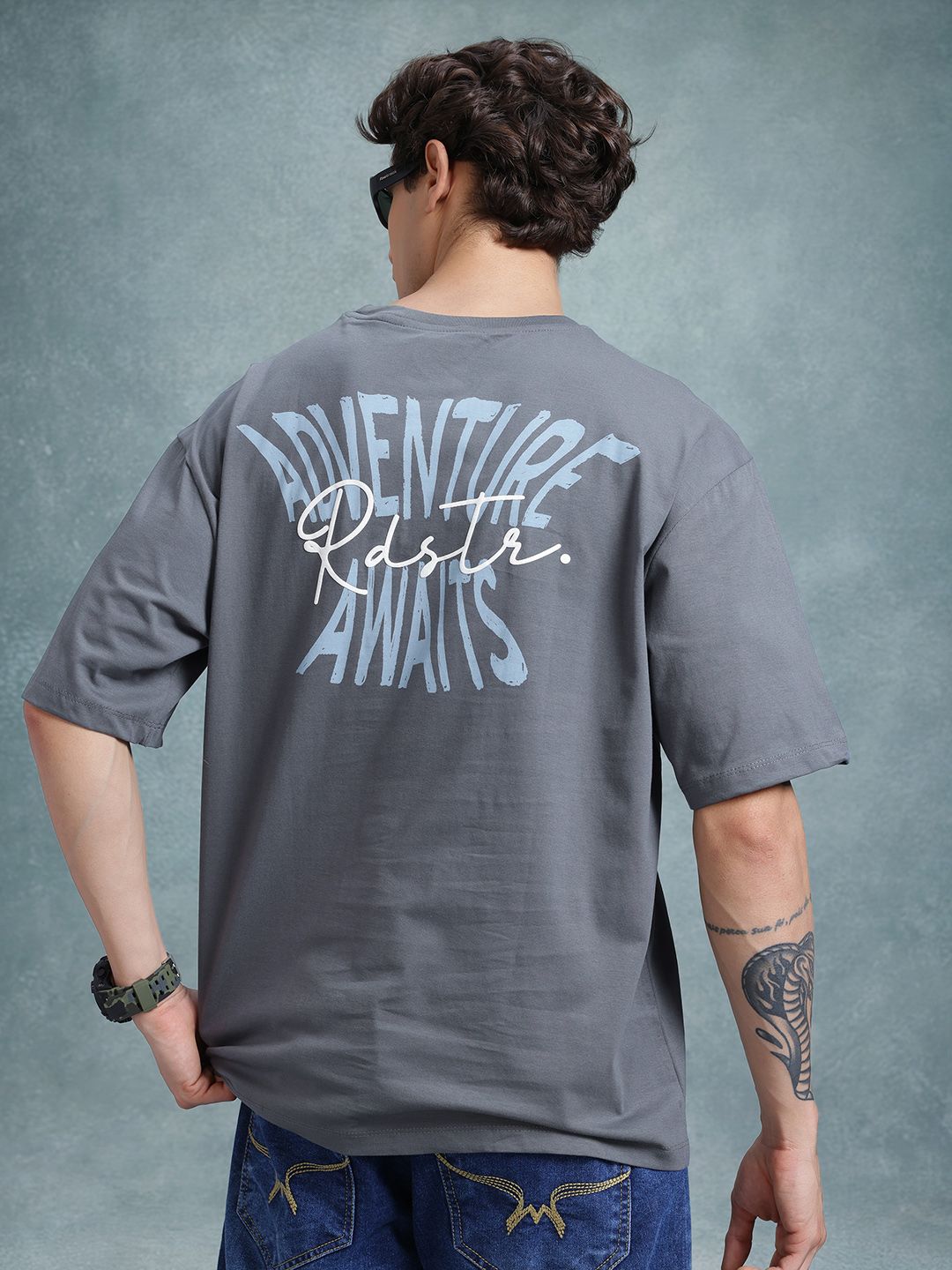 The Roadster Life Co. Typography Print Drop-Shoulder Sleeves Cotton Relaxed Fit T-shirt