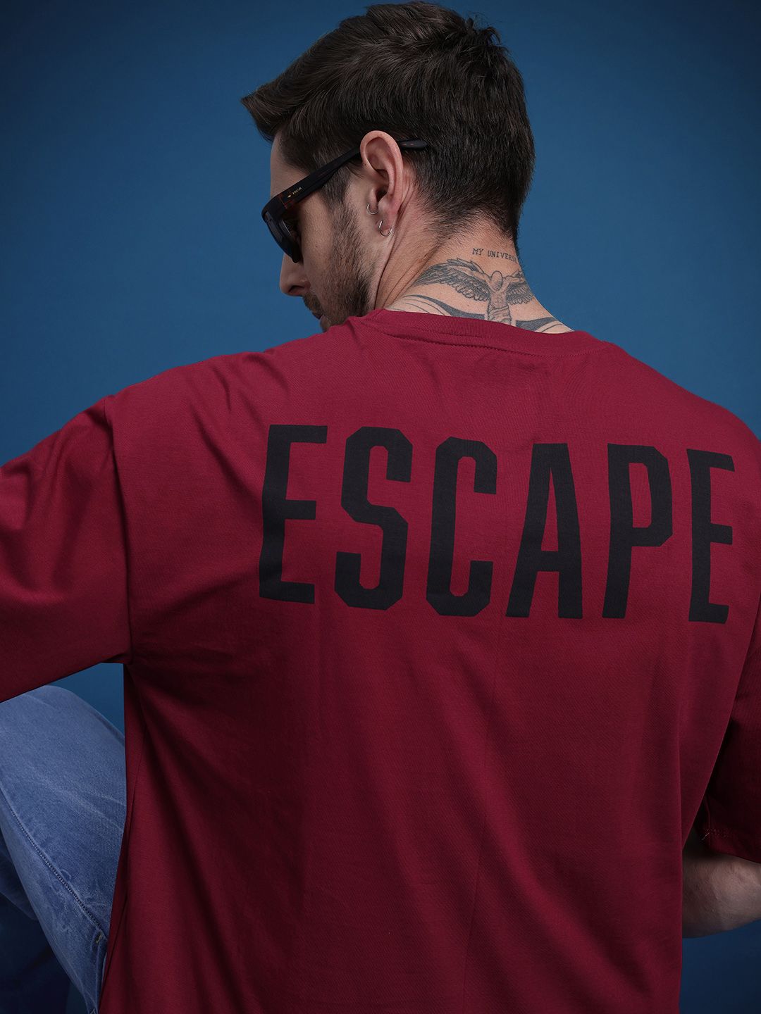 The Roadster Life Co. Typography Print Drop-Shoulder Sleeves Pure Cotton T-shirt