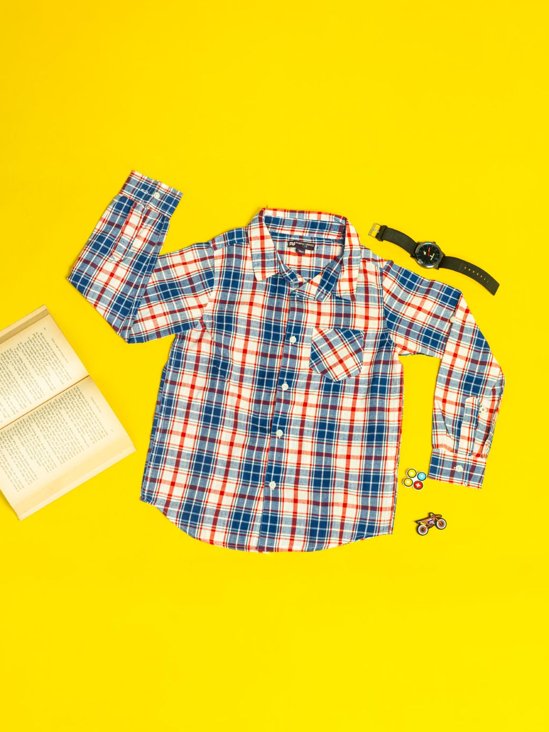 Purple United Kids Boys Spread Collar Tartan Checked Cotton Casual Shirt