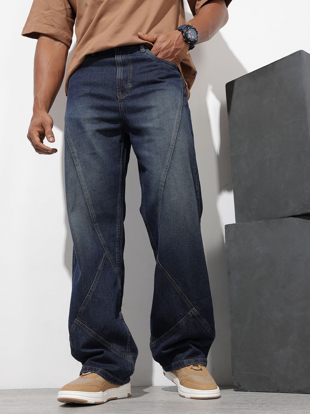 Buy The Roadster Life Co. Men Pure Cotton Wide Leg Mid-Rise Light