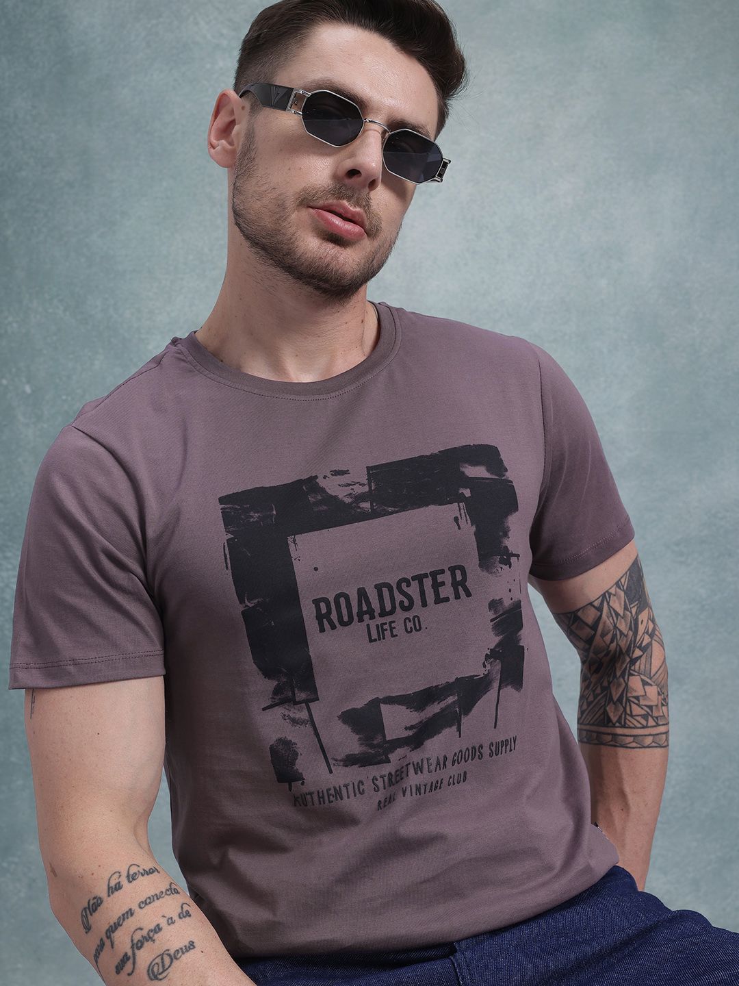 The Roadster Life Co. Men Typography Printed Pure Cotton T-shirt