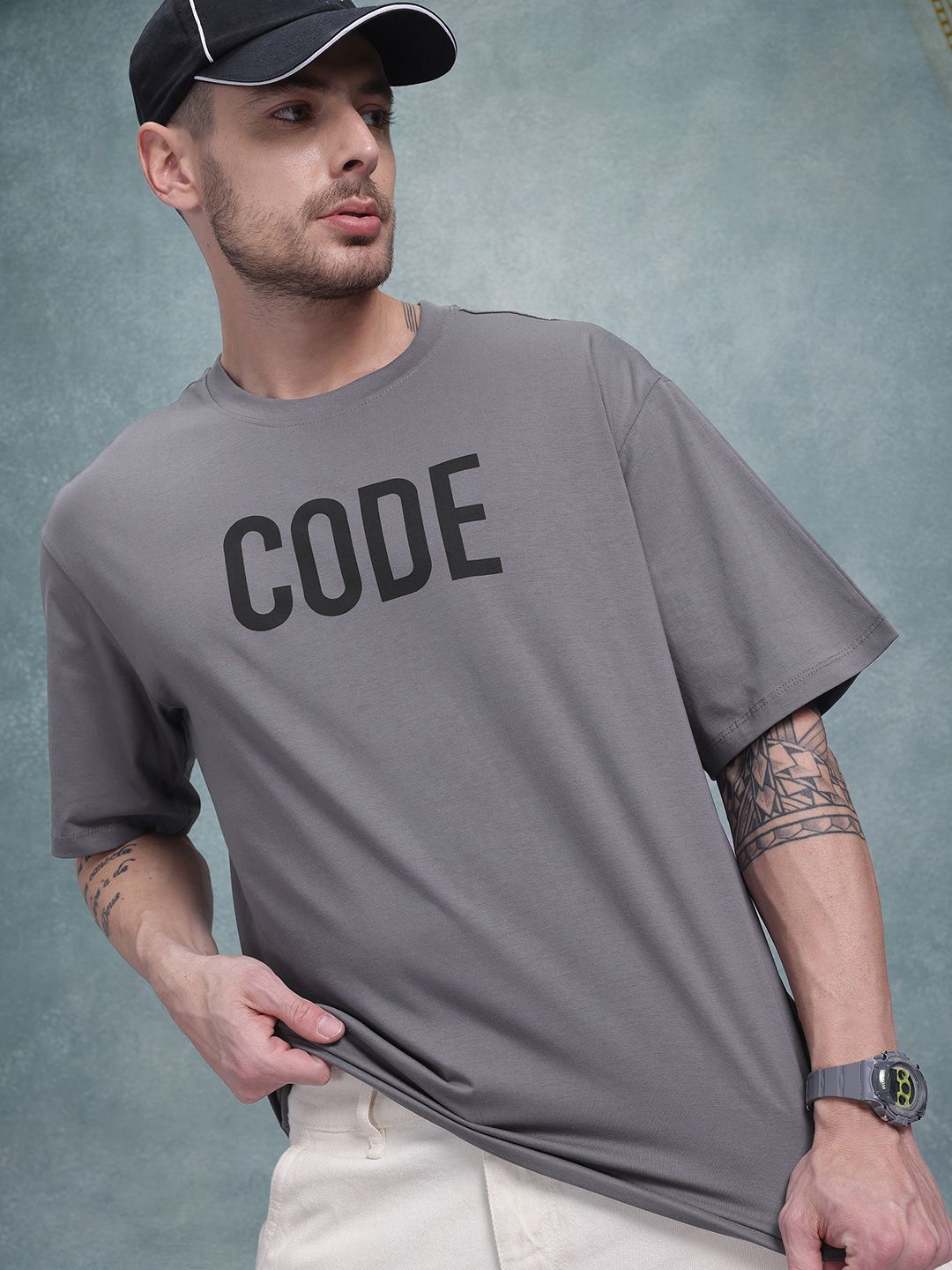 The Roadster Life Co. Typography Print Pure Cotton Drop-Shoulder Sleeves T-shirt