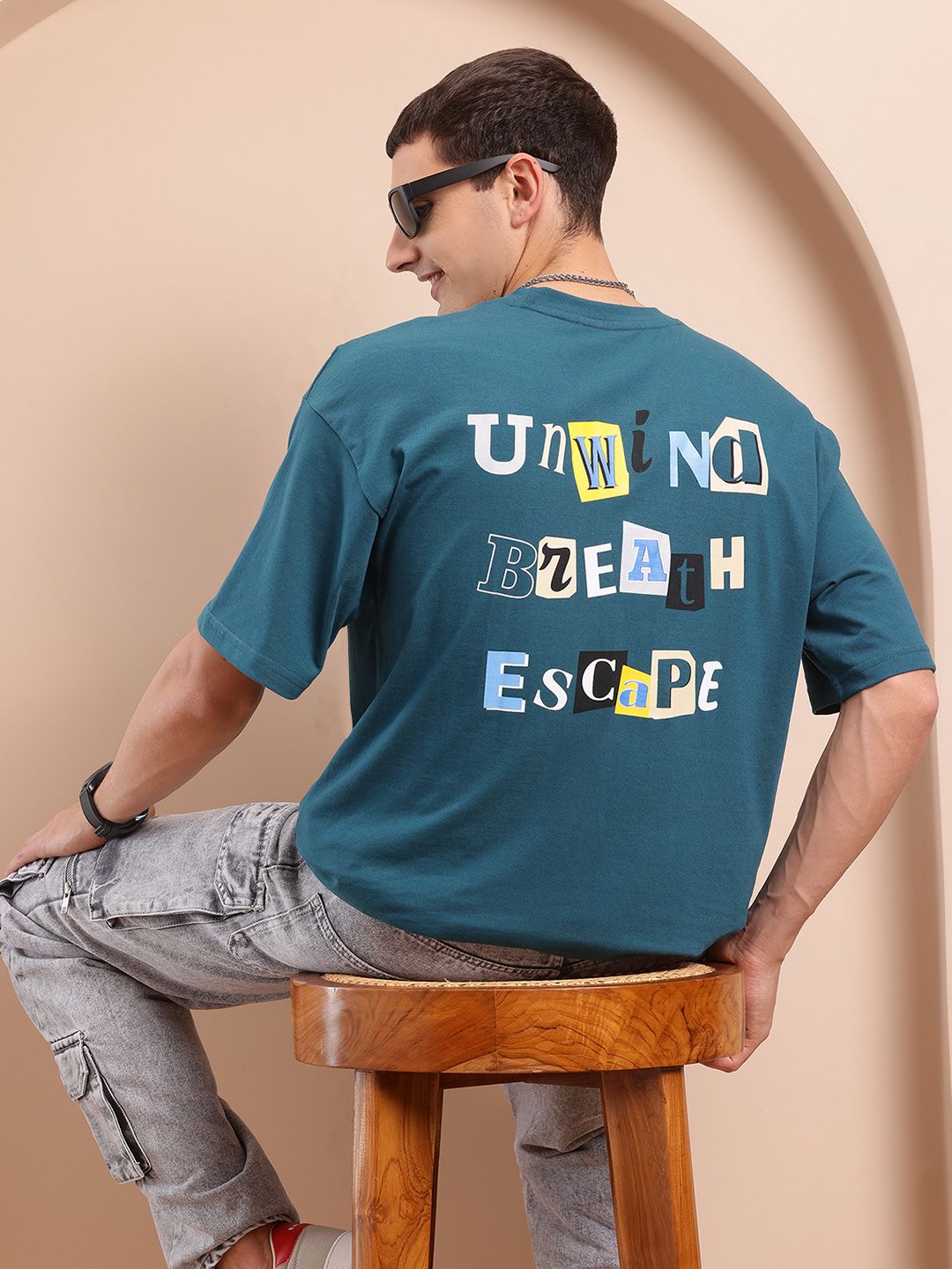 Mast & Harbour Men Typography Printed Oversized T-shirt