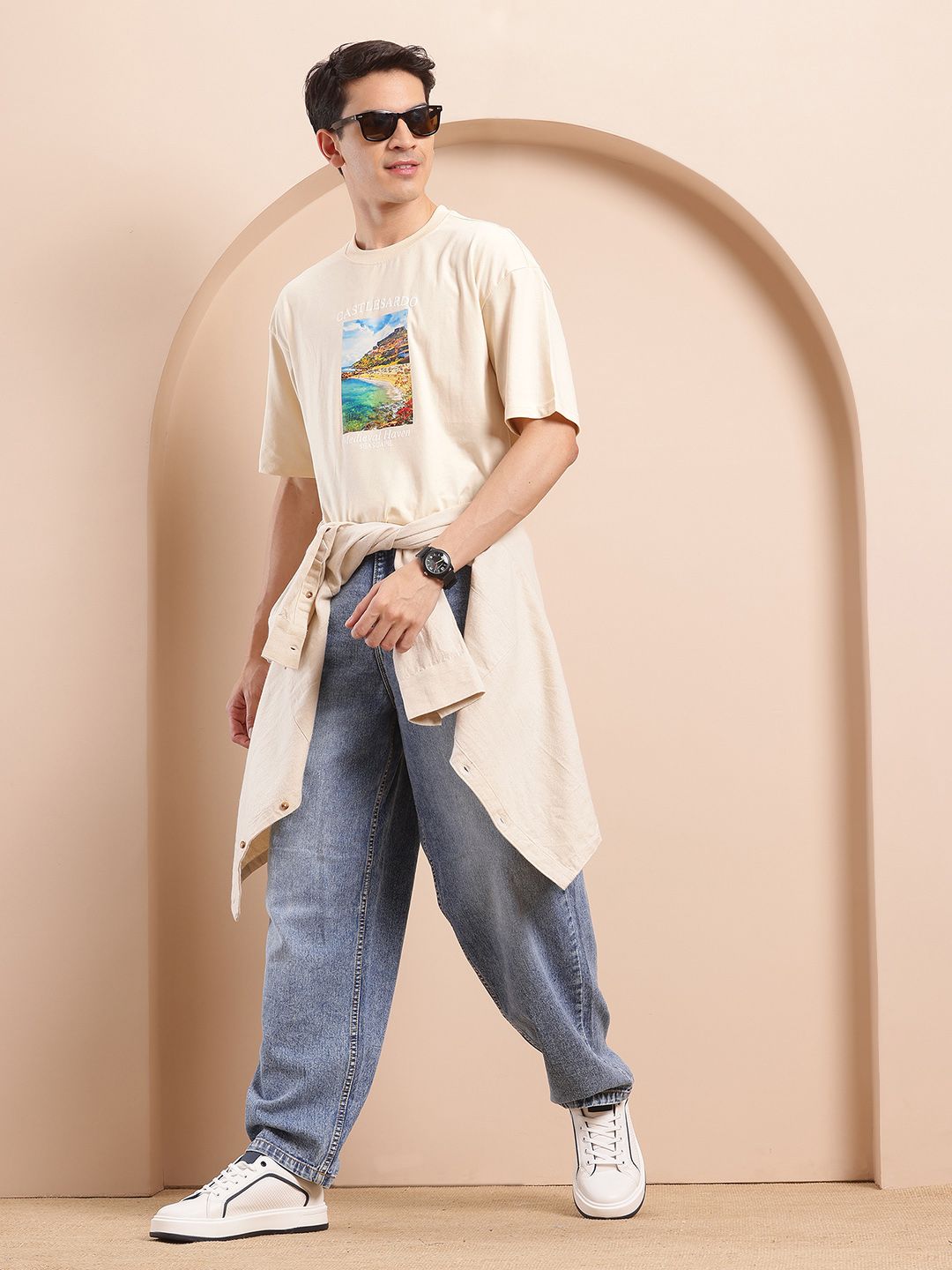Mast & Harbour Printed Drop-Shoulder Sleeves T-shirt