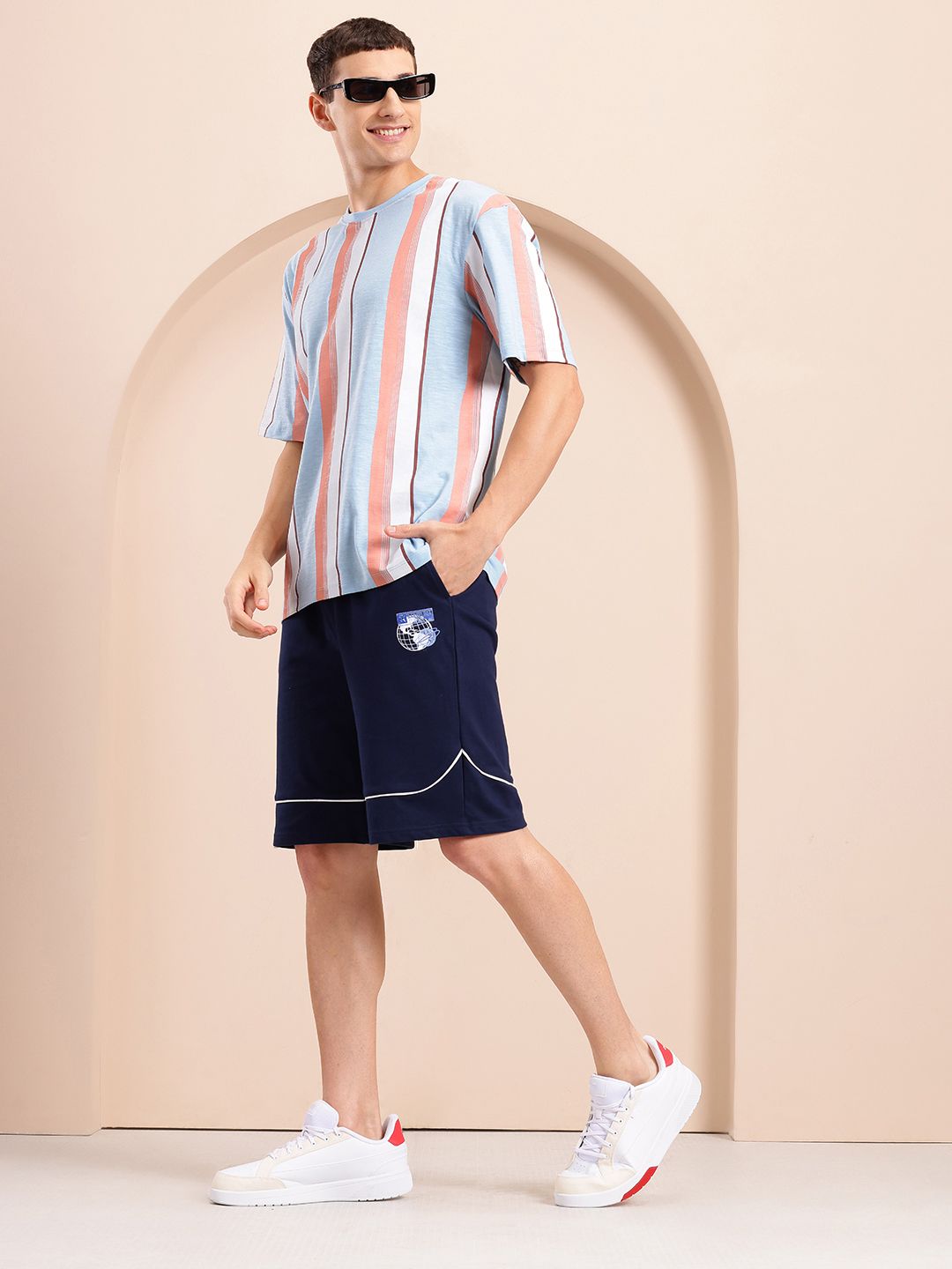 Mast & Harbour Vertically Striped Drop-Sleeves Oversized T-shirt