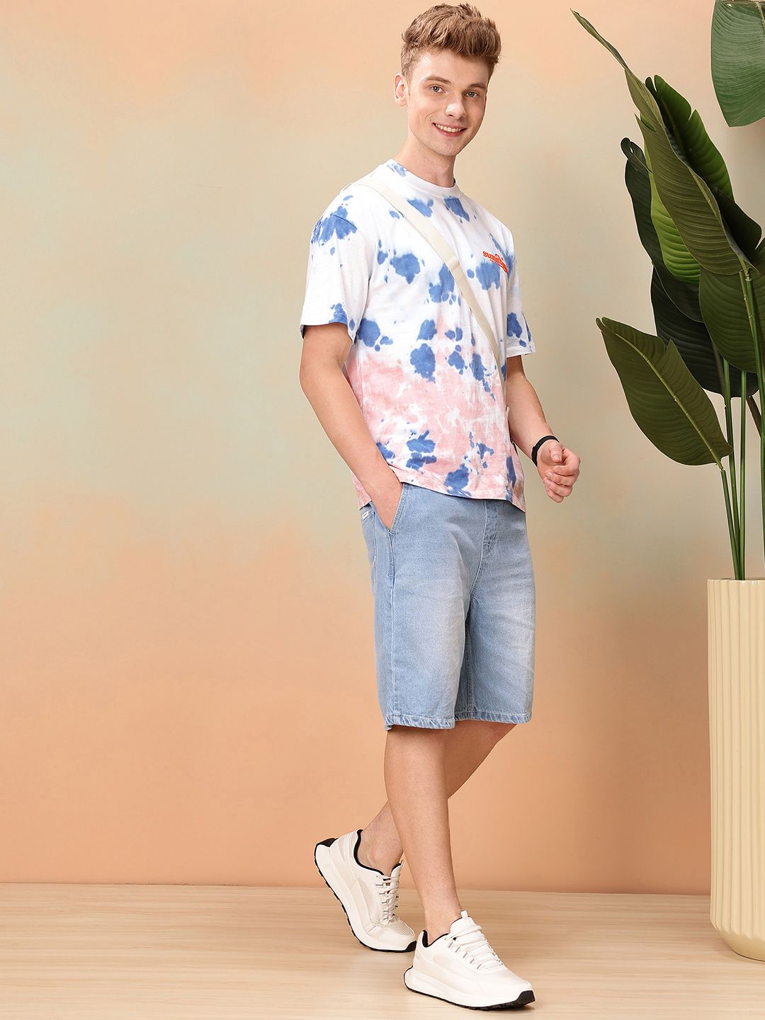 Mast & Harbour Dyed Drop-Shoulder Sleeves Pure Cotton Relaxed Fit T-shirt