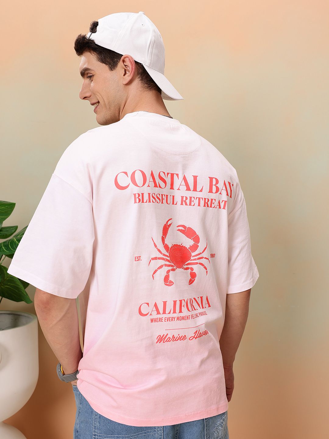 Mast & Harbour Typography & Ombre Tie and Dye Drop-Shoulder Sleeves Relaxed Fit T-shirt