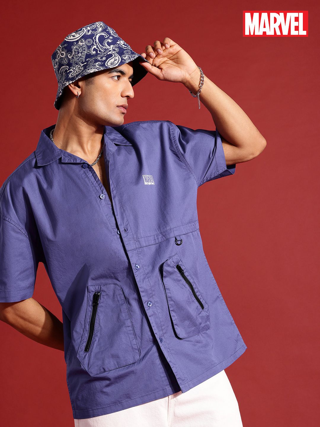 MARVEL STREET Pure Cotton Shirt with Front Pockets