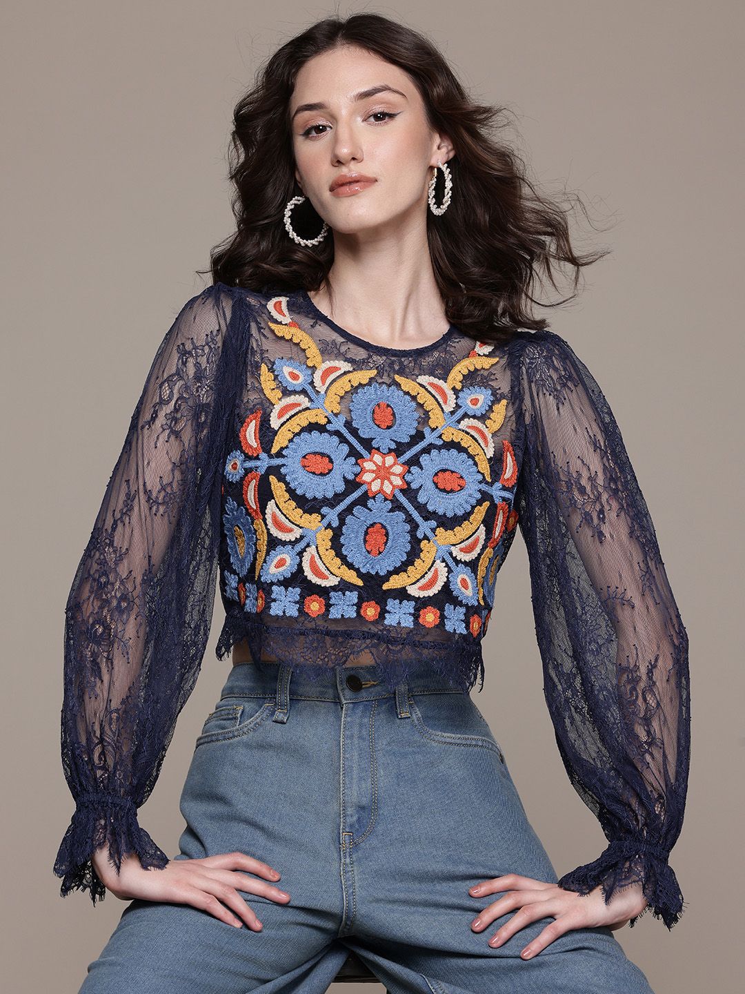 Label Ritu Kumar Embroidered Lace Crop Top
