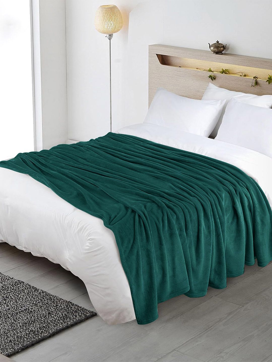 HOMEMONDE HOMEMONDE Green Fleece AC Room 300 GSM Double Bed Blanket