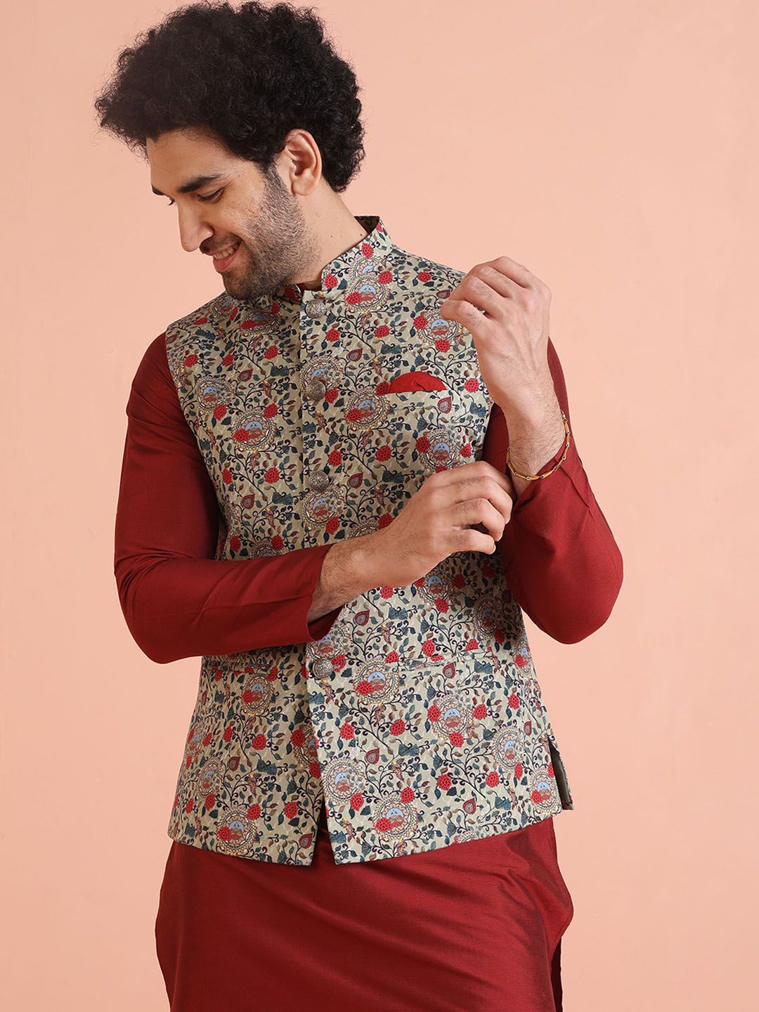 Kisah Men Printed Mandarin Collar Nehru Jacket