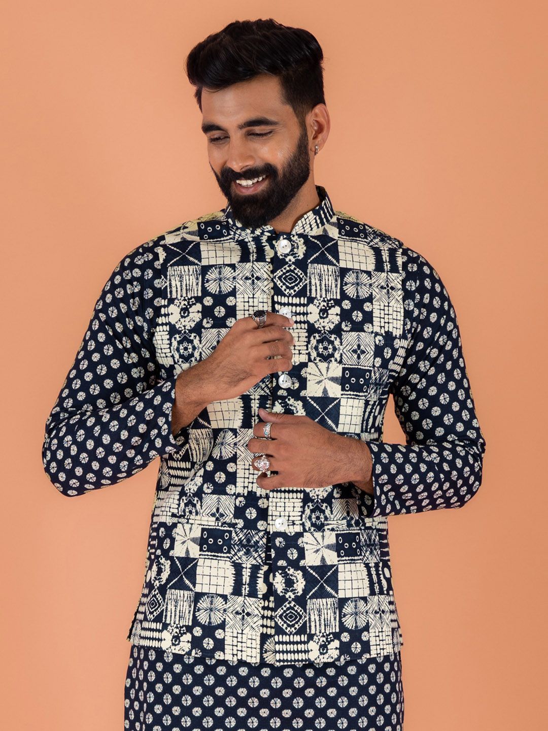 KISAH Men Printed Nehru Jacket