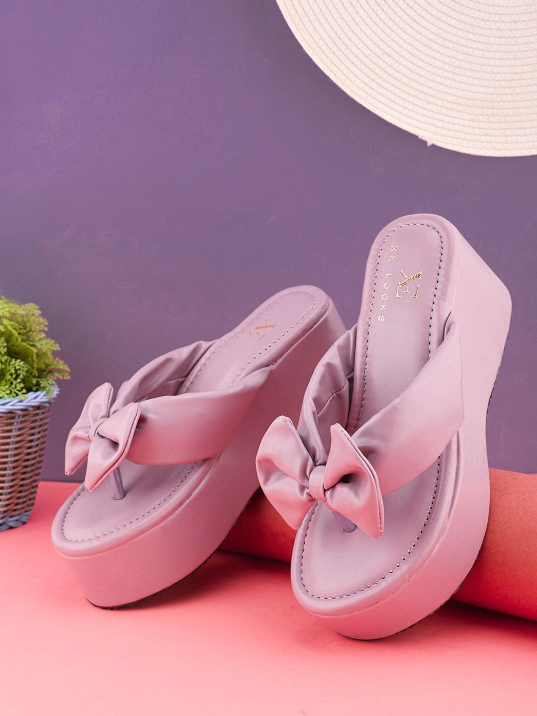 Buy XE Looks Bow Design With Modern Cushion Platform Slippers