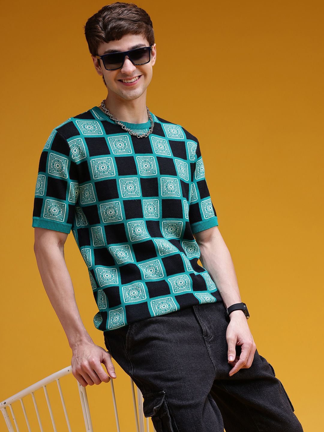 HERE&NOW Checked Knitted T-shirt